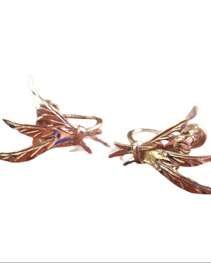 Vintage 1960s Sterling silver 925 leaf earrings .5” screw back