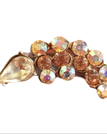 Vintage AB amber & clear Crystal brooch