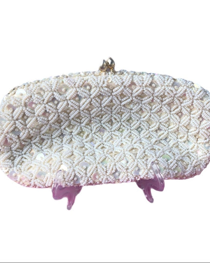 VinTage white sequin & micro bead purse