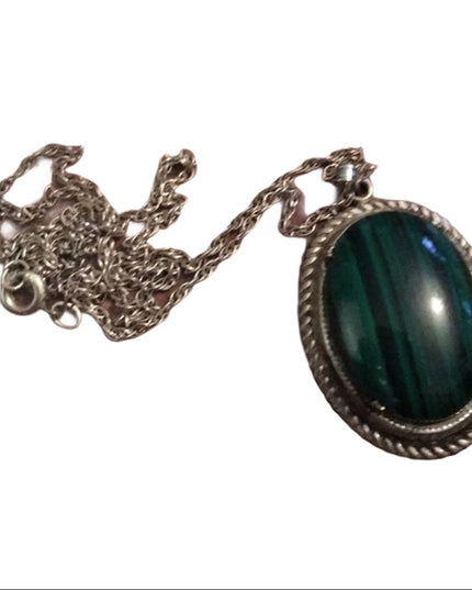 VTG Sterling 925 Malachite Oval pendant necklace