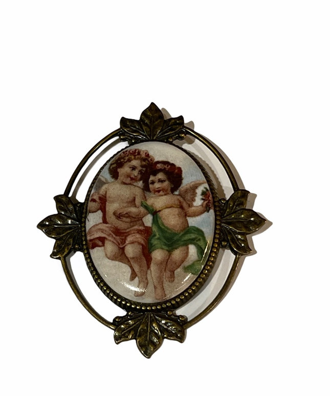 Angel Cherub pendant brooch antiqued