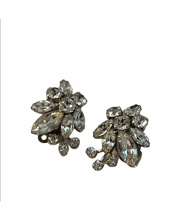 Vintage 1950s Sherman crystal Earrings AB clip on