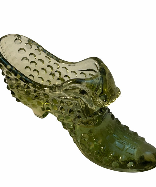 Vintage Fenton glass slipper Hobnail with cat
