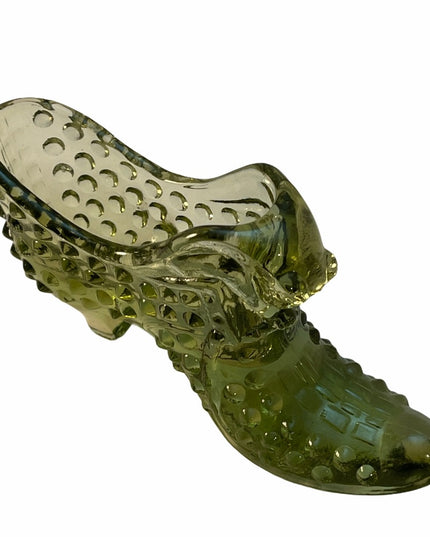 Vintage Fenton glass slipper Hobnail with cat