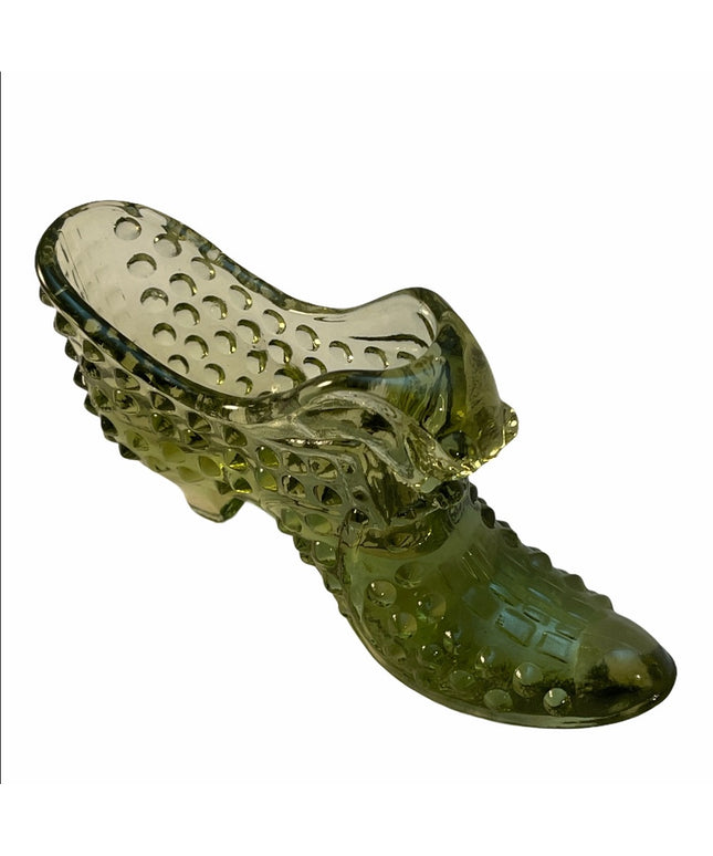 Vintage Fenton glass slipper Hobnail with cat