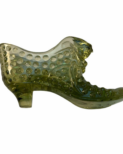 Vintage Fenton glass slipper Hobnail with cat