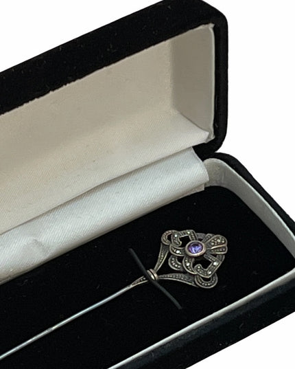 Victorian Sterling silver amethyst antique hat pin