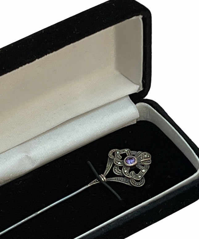 Victorian Sterling silver amethyst antique hat pin