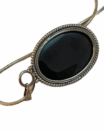 Victorian Black jet Shell Cameo necklace Sterling