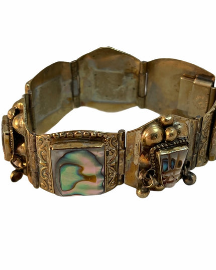Vintage Abalone Alpaca Silver Mexico Chunky Bangle