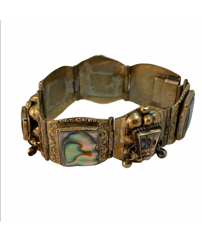 Vintage Abalone Alpaca Silver Mexico Chunky Bangle