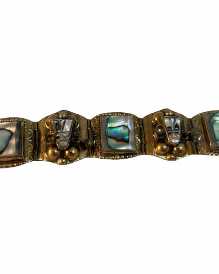 Vintage Abalone Alpaca Silver Mexico Chunky Bangle