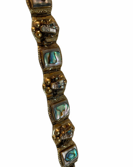 Vintage Abalone Alpaca Silver Mexico Chunky Bangle