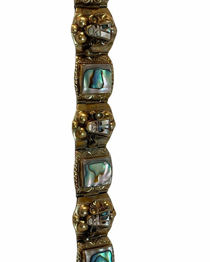 Vintage Abalone Alpaca Silver Mexico Chunky Bangle