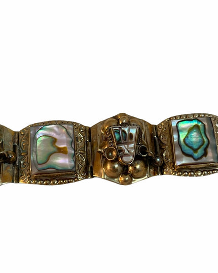 Vintage Abalone Alpaca Silver Mexico Chunky Bangle