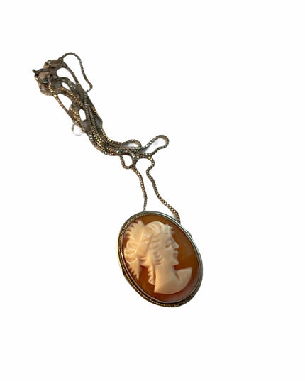 VTG Sterling silver Necklace brooch pendant Cameo
