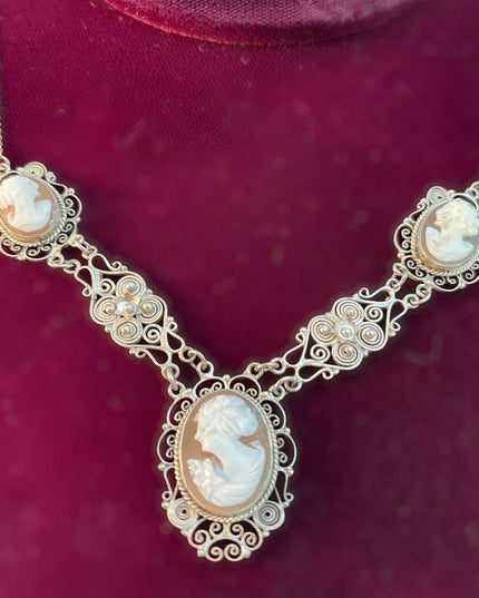 Victorian 800 Silver filagree shell Cameo Necklace