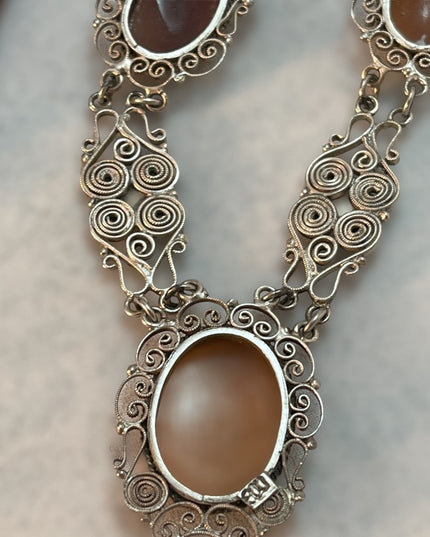 Victorian 800 Silver filagree shell Cameo Necklace