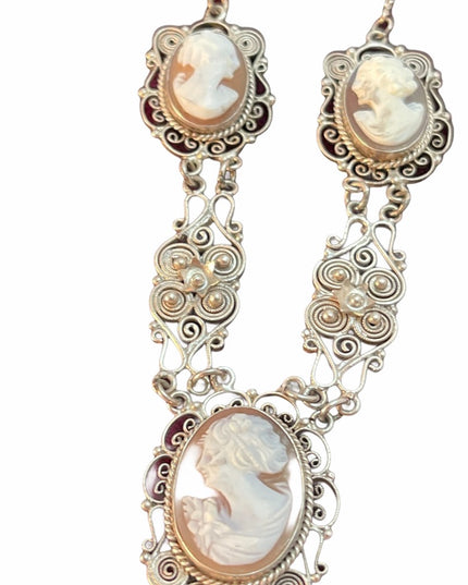 Victorian 800 Silver filagree shell Cameo Necklace