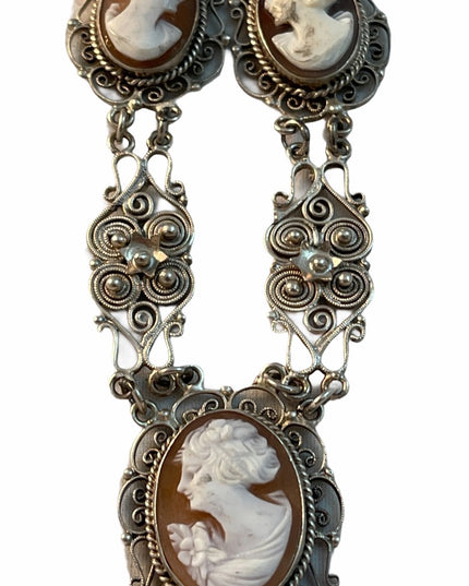 Victorian 800 Silver filagree shell Cameo Necklace