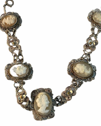 Antique 800 Silver Filagree Shell cameo bracelet