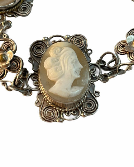 Antique 800 Silver Filagree Shell cameo bracelet