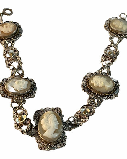 Antique 800 Silver Filagree Shell cameo bracelet