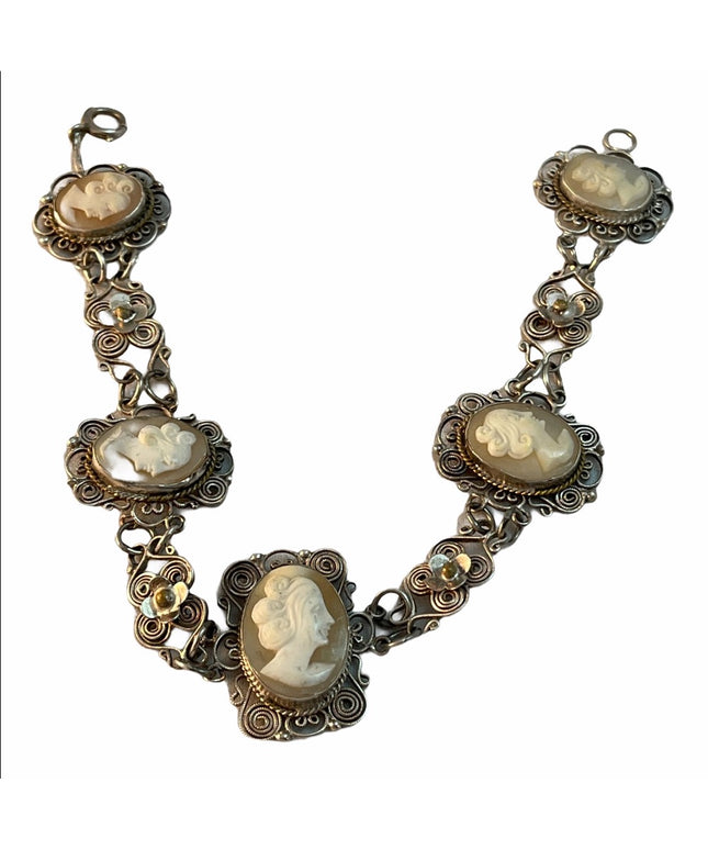 Antique 800 Silver Filagree Shell cameo bracelet