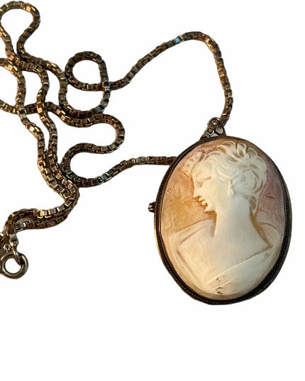 Antique Sterling Silver shell Cameo 18” Necklace