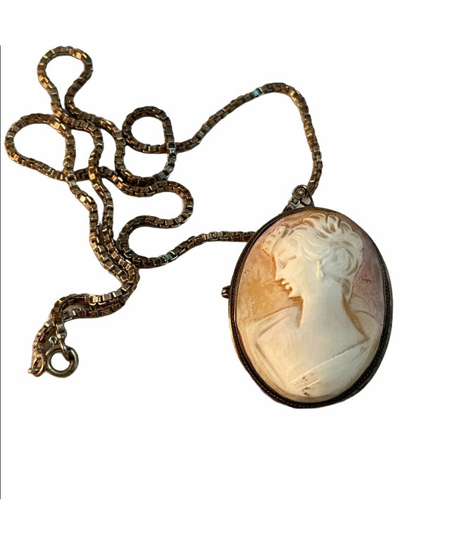 Antique Sterling Silver shell Cameo 18” Necklace