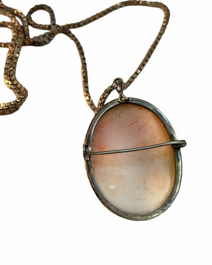 Antique Sterling Silver shell Cameo 18” Necklace