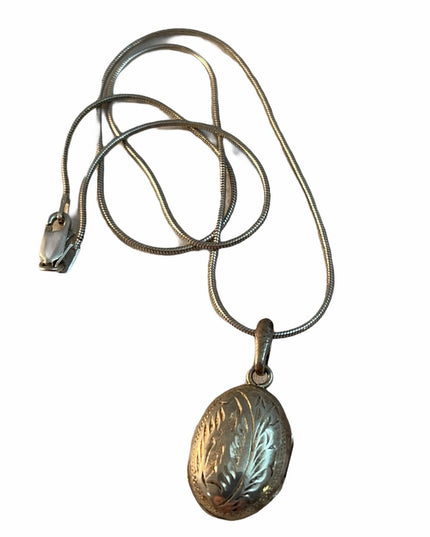 Vintage oval etched locket sterling silver