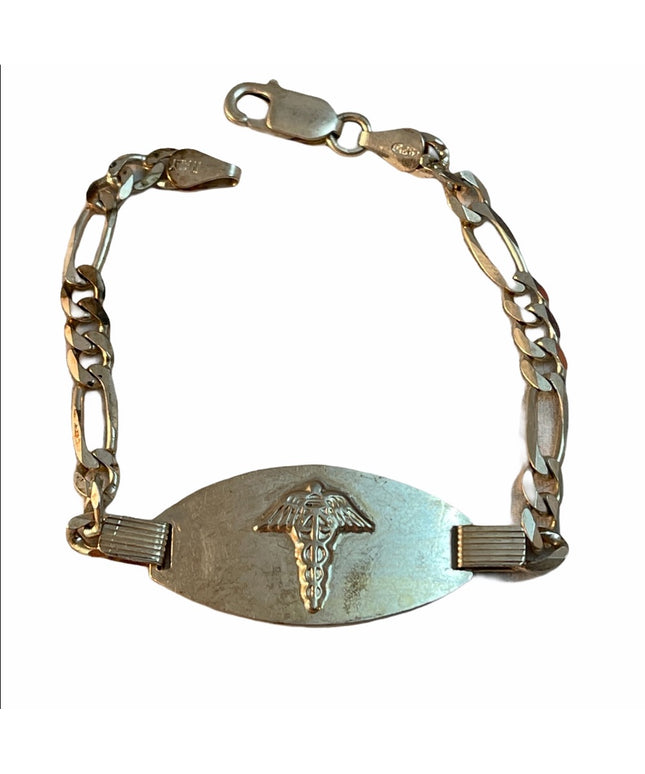Vintage sterling silver medical bracelet 6”