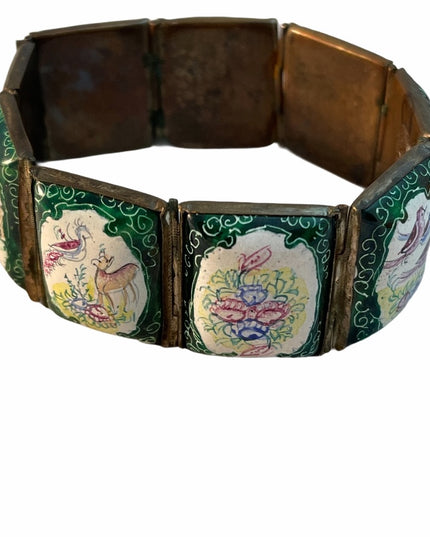 Antique ceramic Handmade Persian Story book bracelet brass