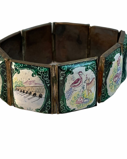 Antique ceramic Handmade Persian Story book bracelet brass
