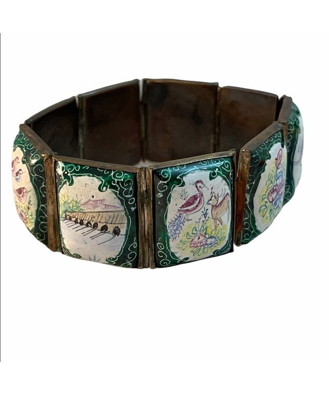 Antique ceramic Handmade Persian Story book bracelet brass