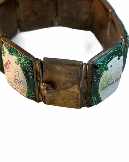 Antique ceramic Handmade Persian Story book bracelet brass