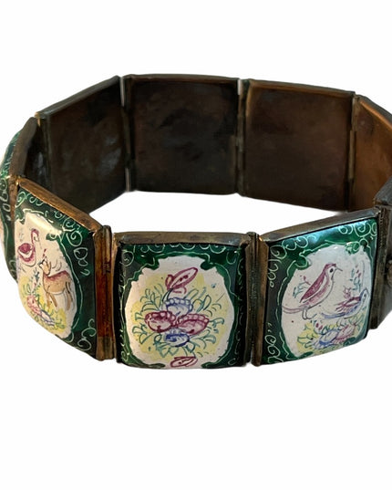 Antique ceramic Handmade Persian Story book bracelet brass