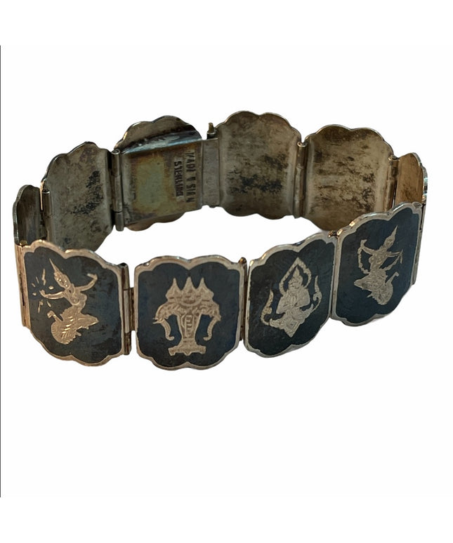 Antique Siam Sterling Bracelet Buddah Asian