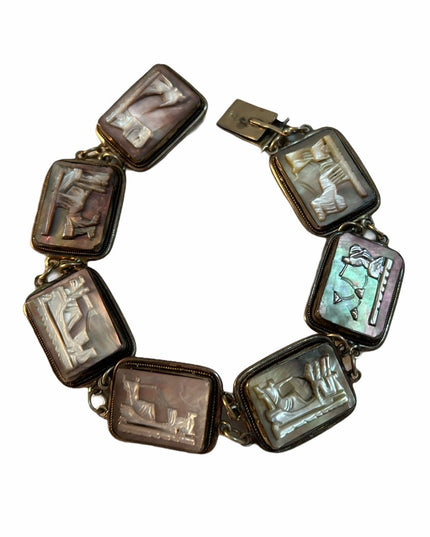 Antique Sterling silver abalone Greek Story cameo