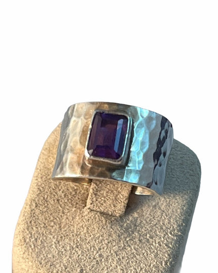 Vintage sterling silver amethyst cigar band ring