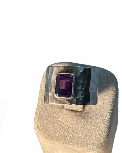 Vintage sterling silver amethyst cigar band ring