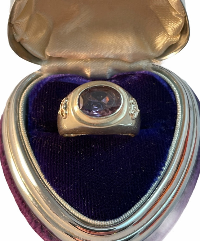Vintage Celtic symbol sterling amethyst ring