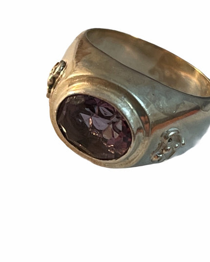 Vintage Celtic symbol sterling amethyst ring
