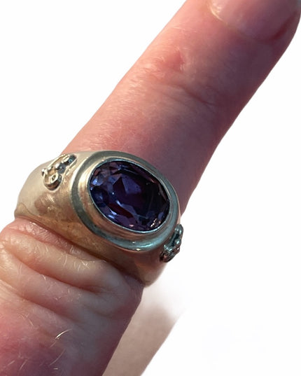 Vintage Celtic symbol sterling amethyst ring