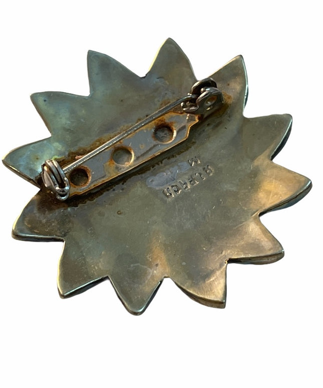 Vintage Alpaca Silver flower brooch