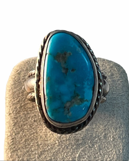 Vintage Ornate sterling silver THS ring Turquoise southwestern style
