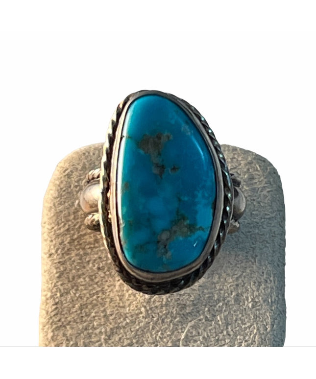 Vintage Ornate sterling silver THS ring Turquoise southwestern style