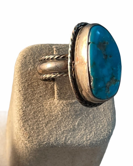 Vintage Ornate sterling silver THS ring Turquoise southwestern style