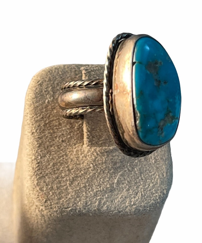 Vintage Ornate sterling silver THS ring Turquoise southwestern style